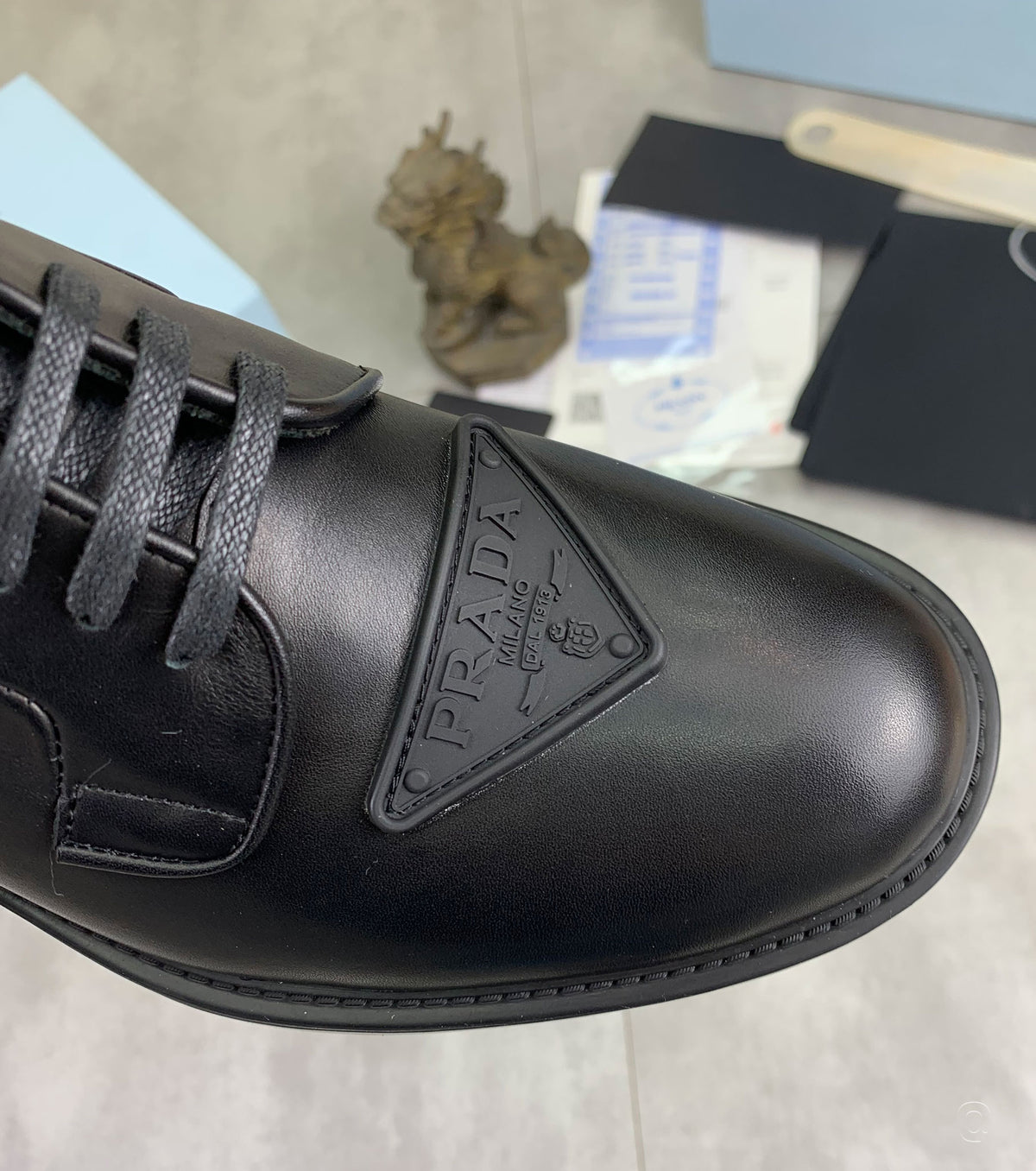 Brushed Leather Triangle Logo Derby Loafer