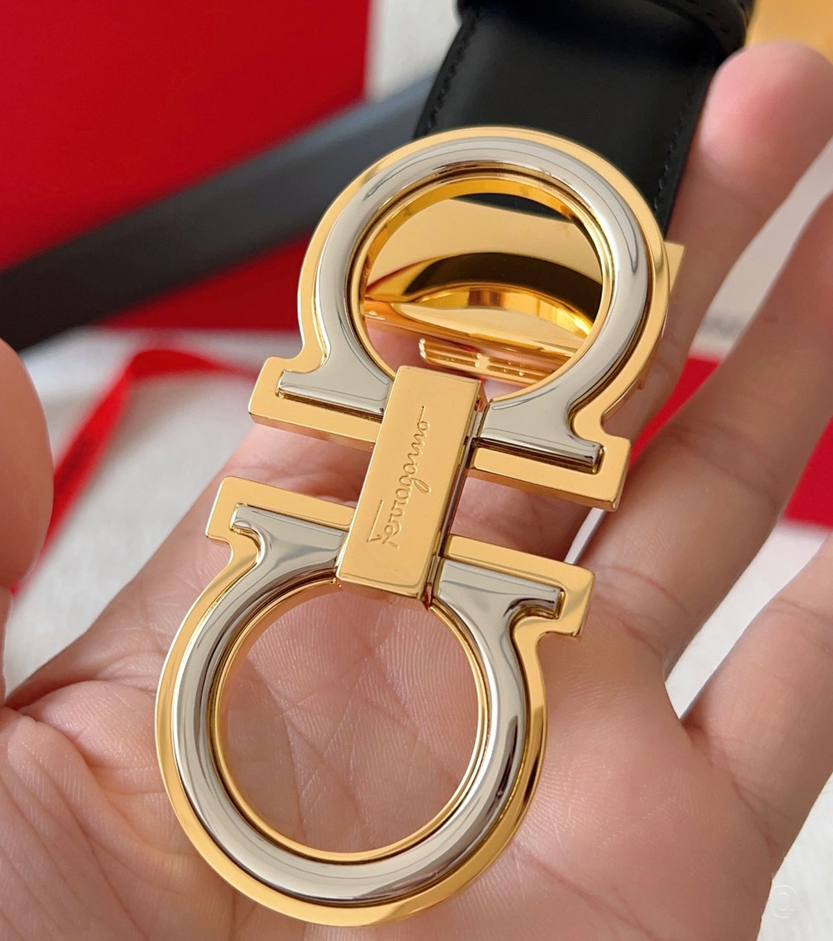 Reversible and adjustable Gancini belt