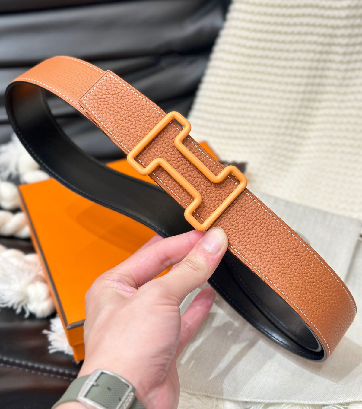 Tonight Color belt buckle &amp; Reversible leather strap 38 mm