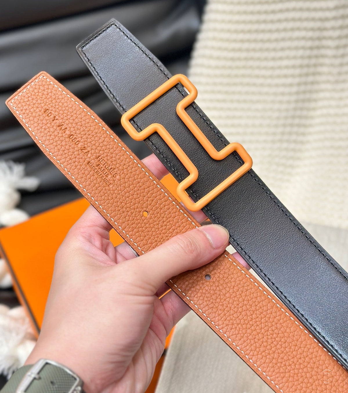 Tonight Color belt buckle &amp; Reversible leather strap 38 mm