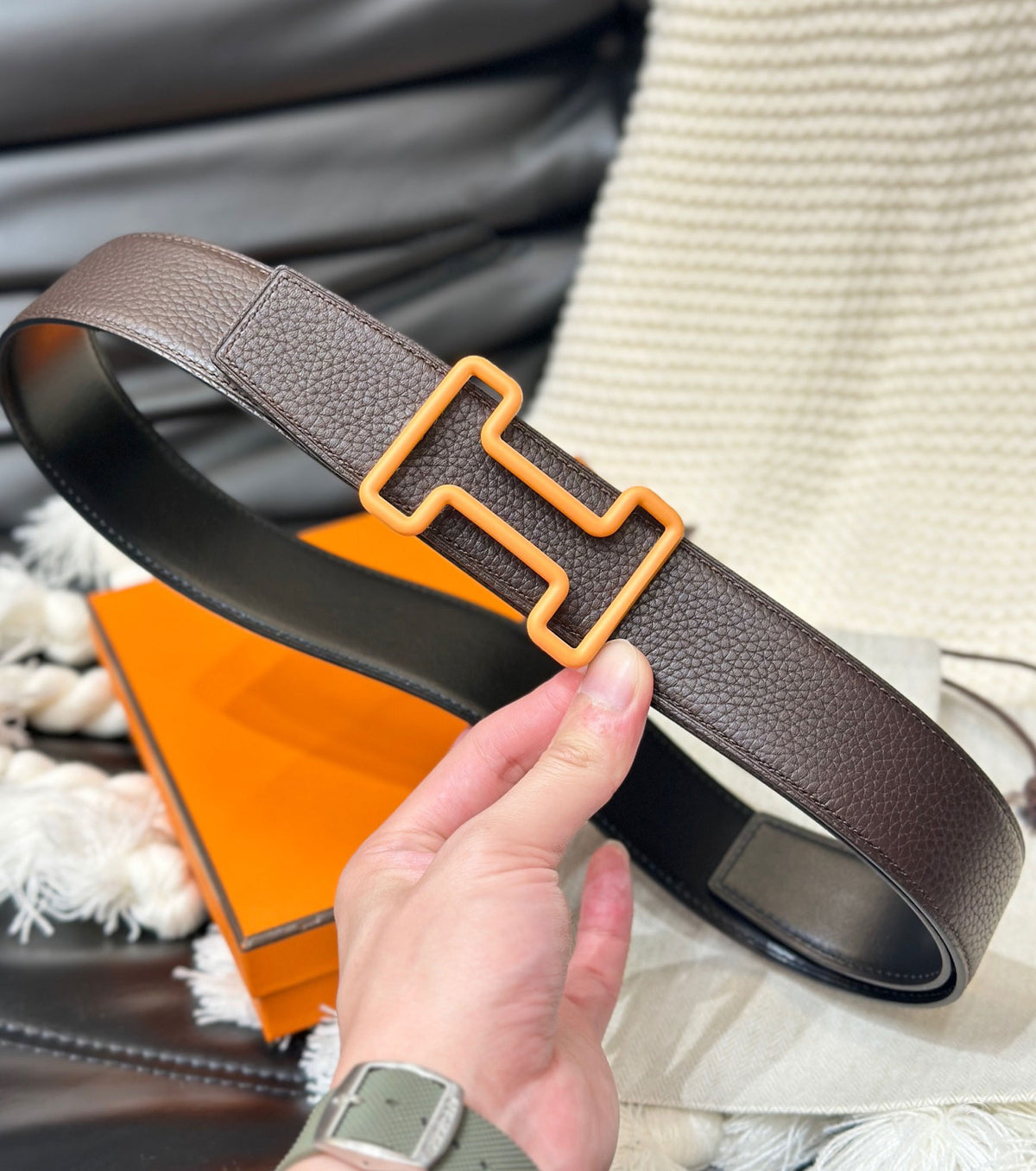 Tonight Color belt buckle &amp; Reversible leather strap 38 mm