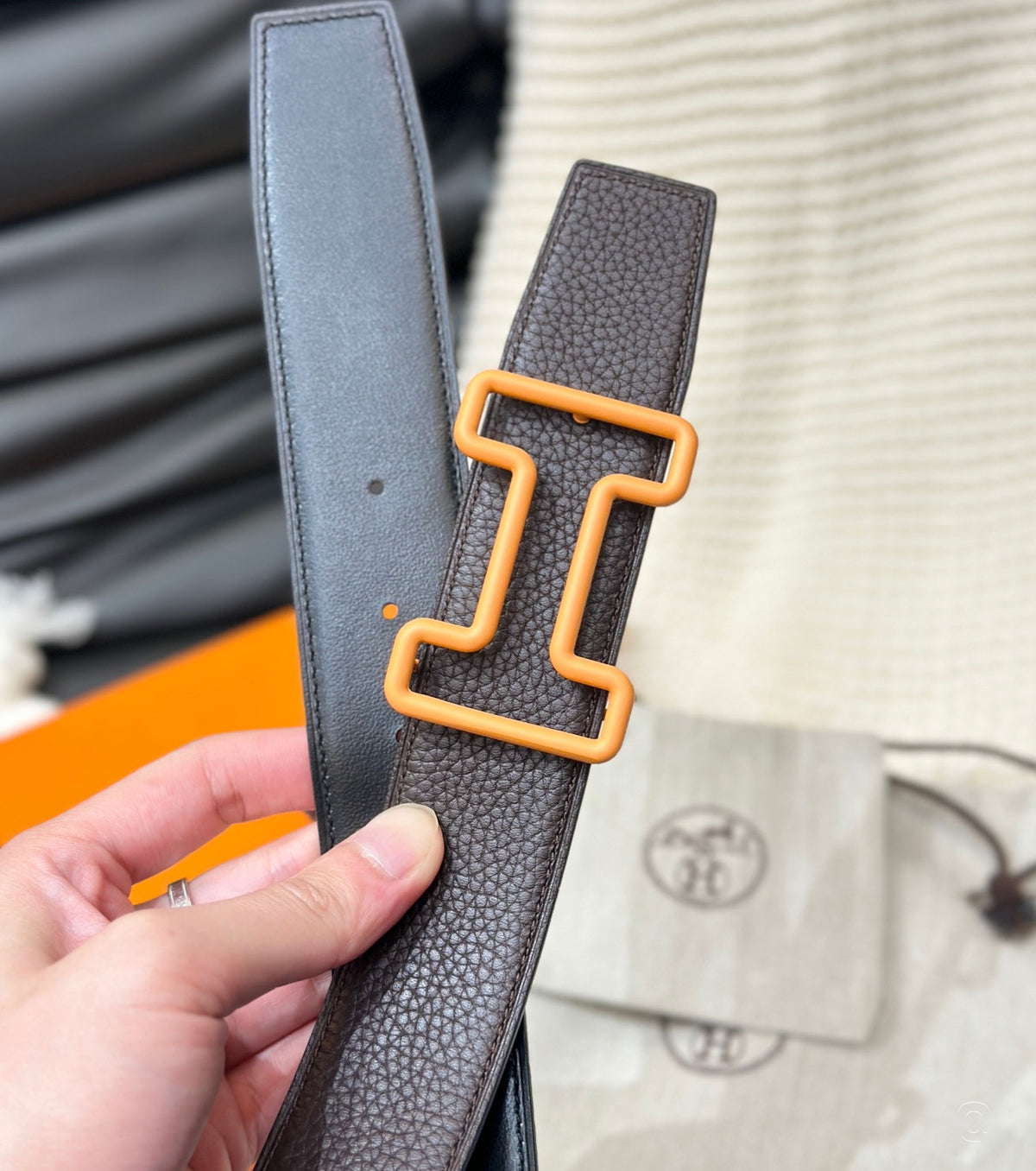 Tonight Color belt buckle &amp; Reversible leather strap 38 mm