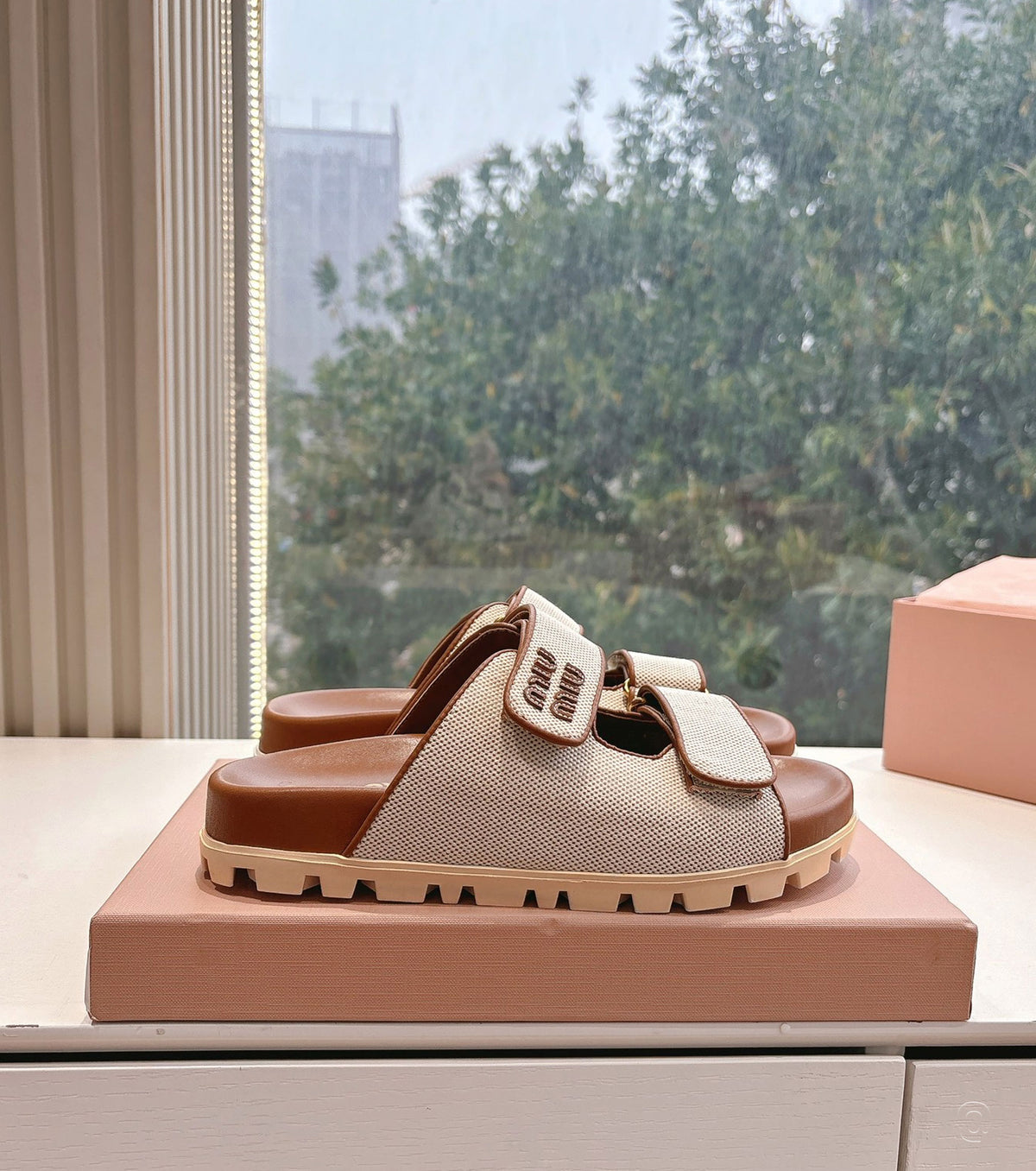 Canvas and Leather Sandals