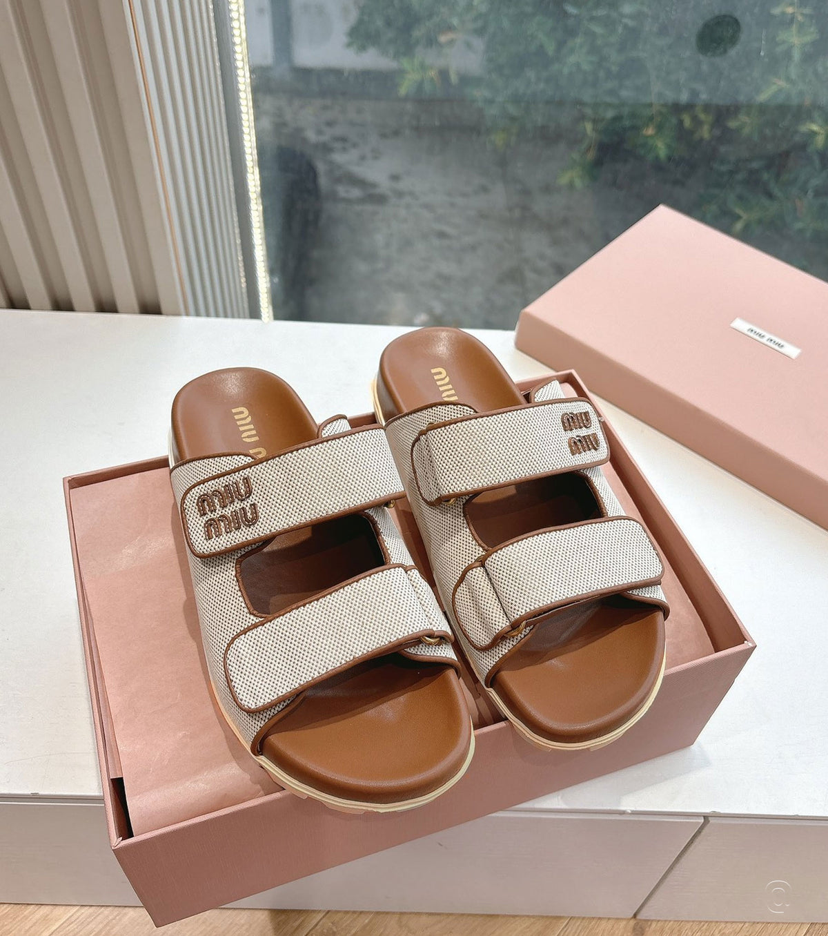 Canvas and Leather Sandals
