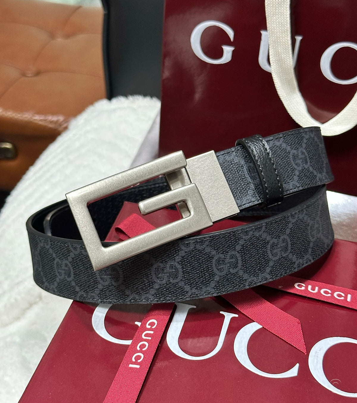 Belt with Square G buckle