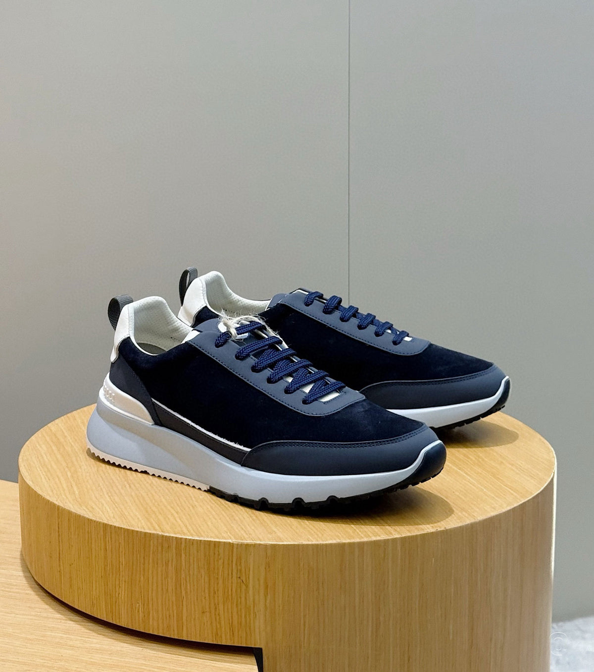 Leather-trimmed suede sneakers