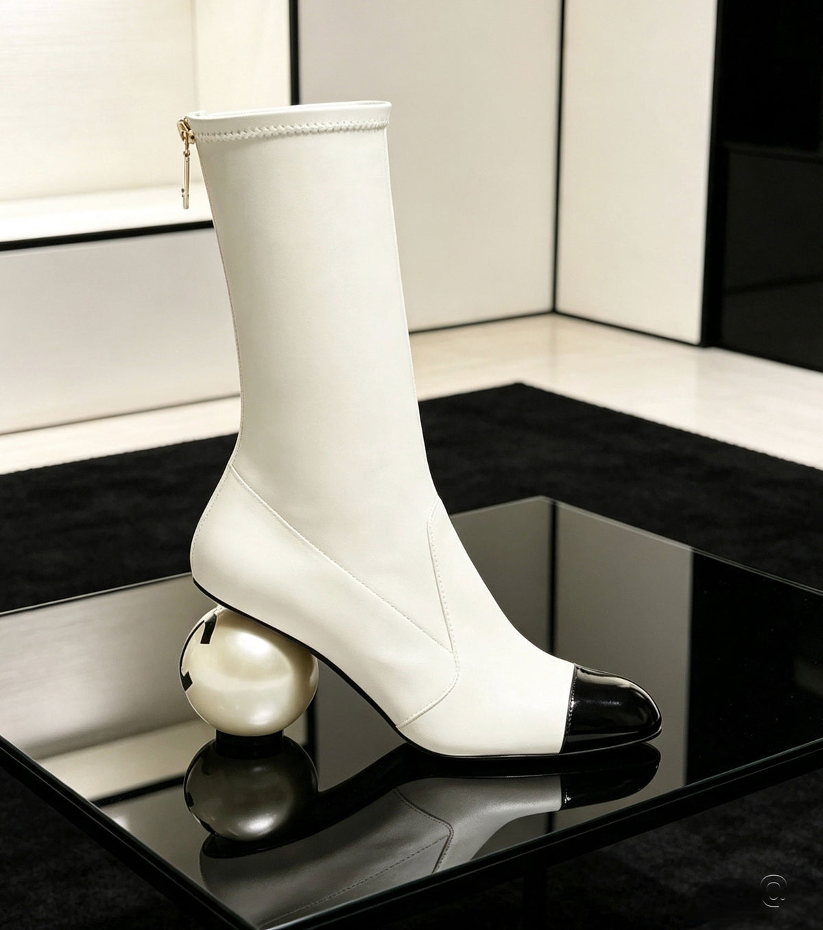 Mid-calf boots with pearl heel
