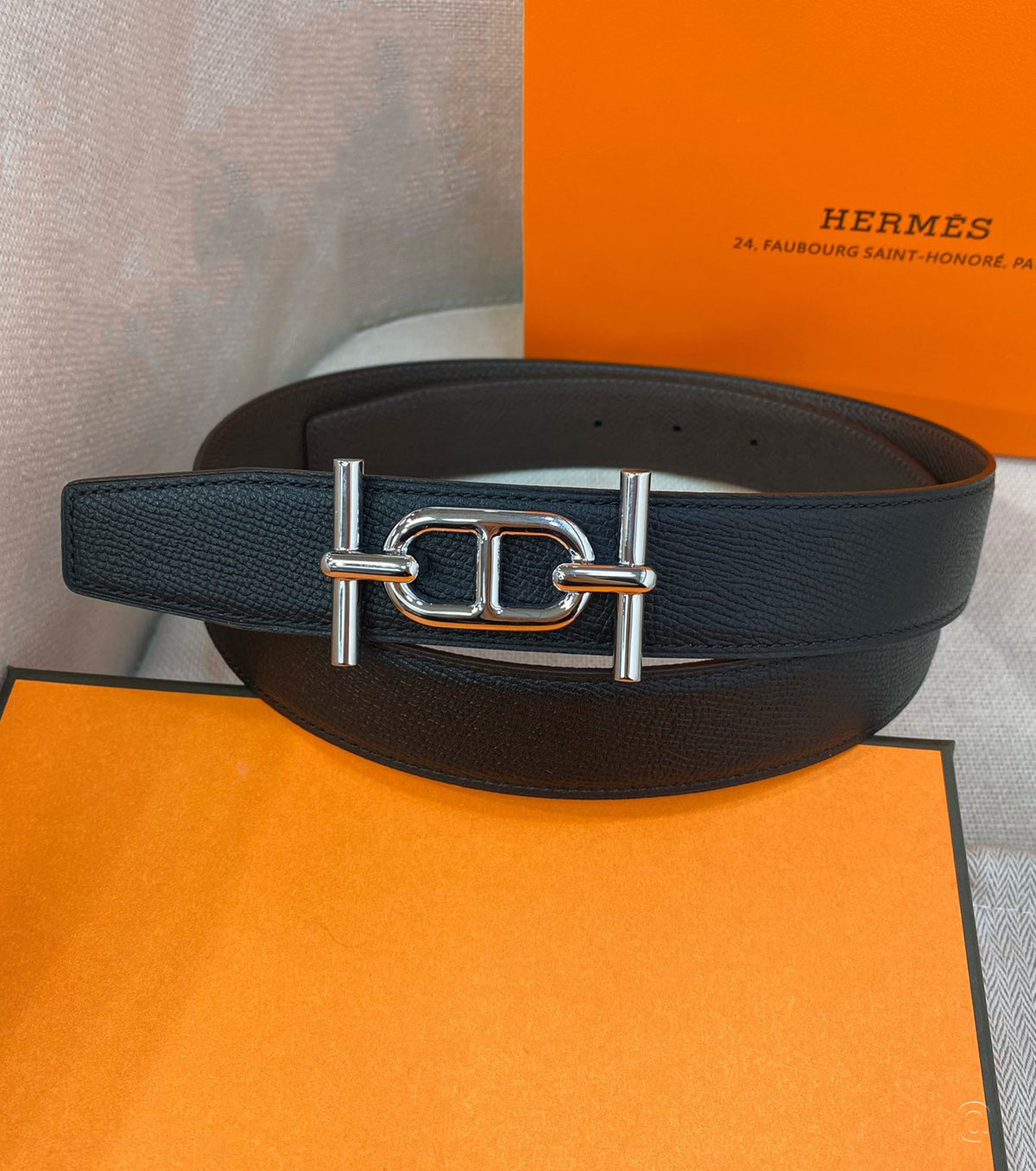 Ancre belt buckle &amp; Reversible leather strap 32 mm