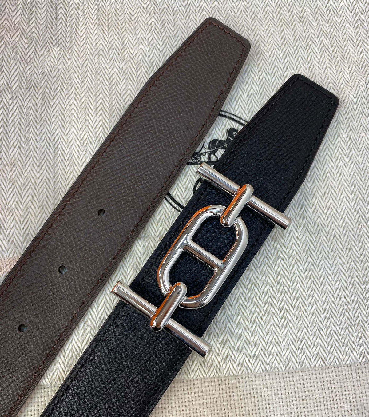Ancre belt buckle &amp; Reversible leather strap 32 mm