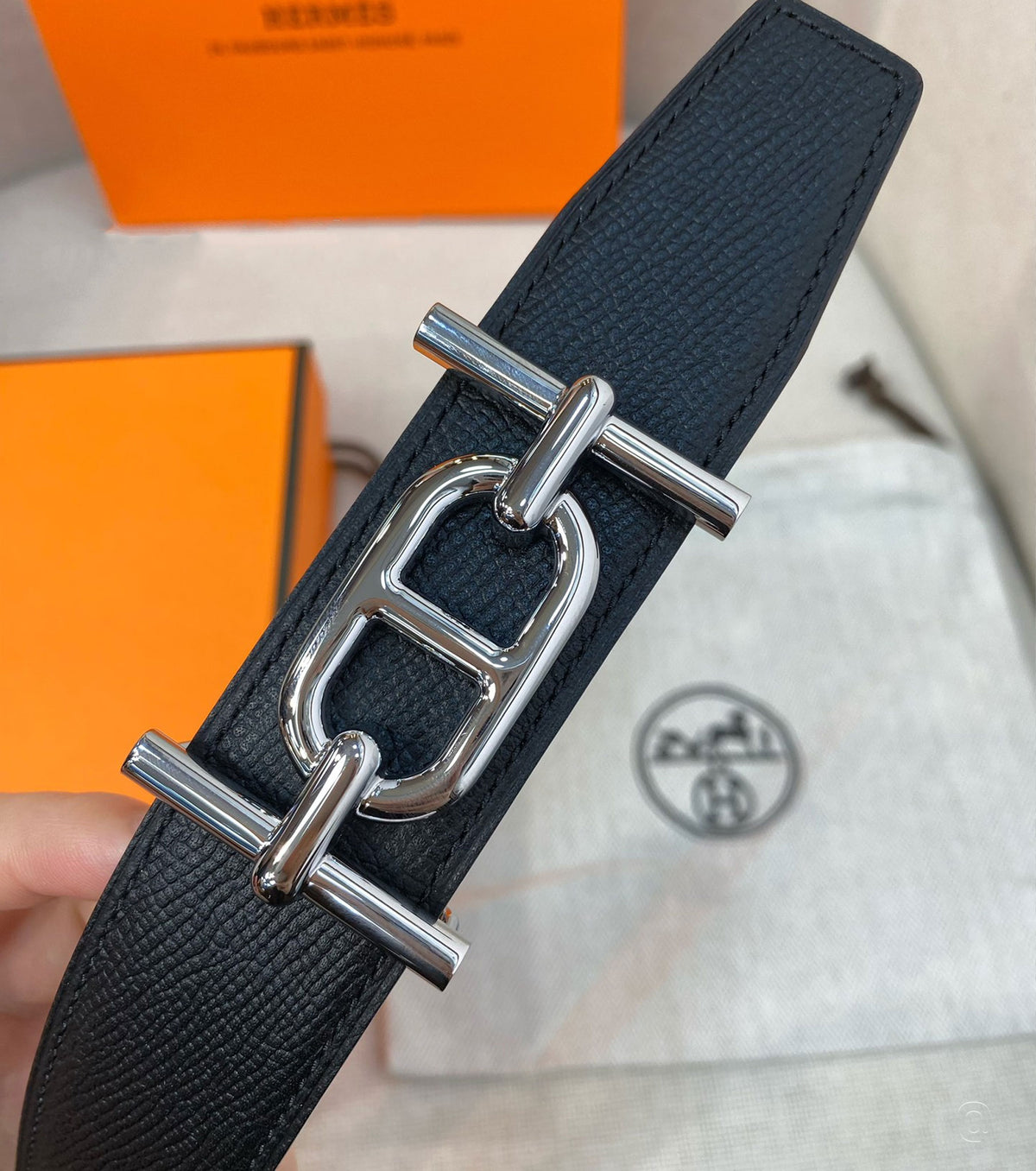 Ancre belt buckle &amp; Reversible leather strap 32 mm