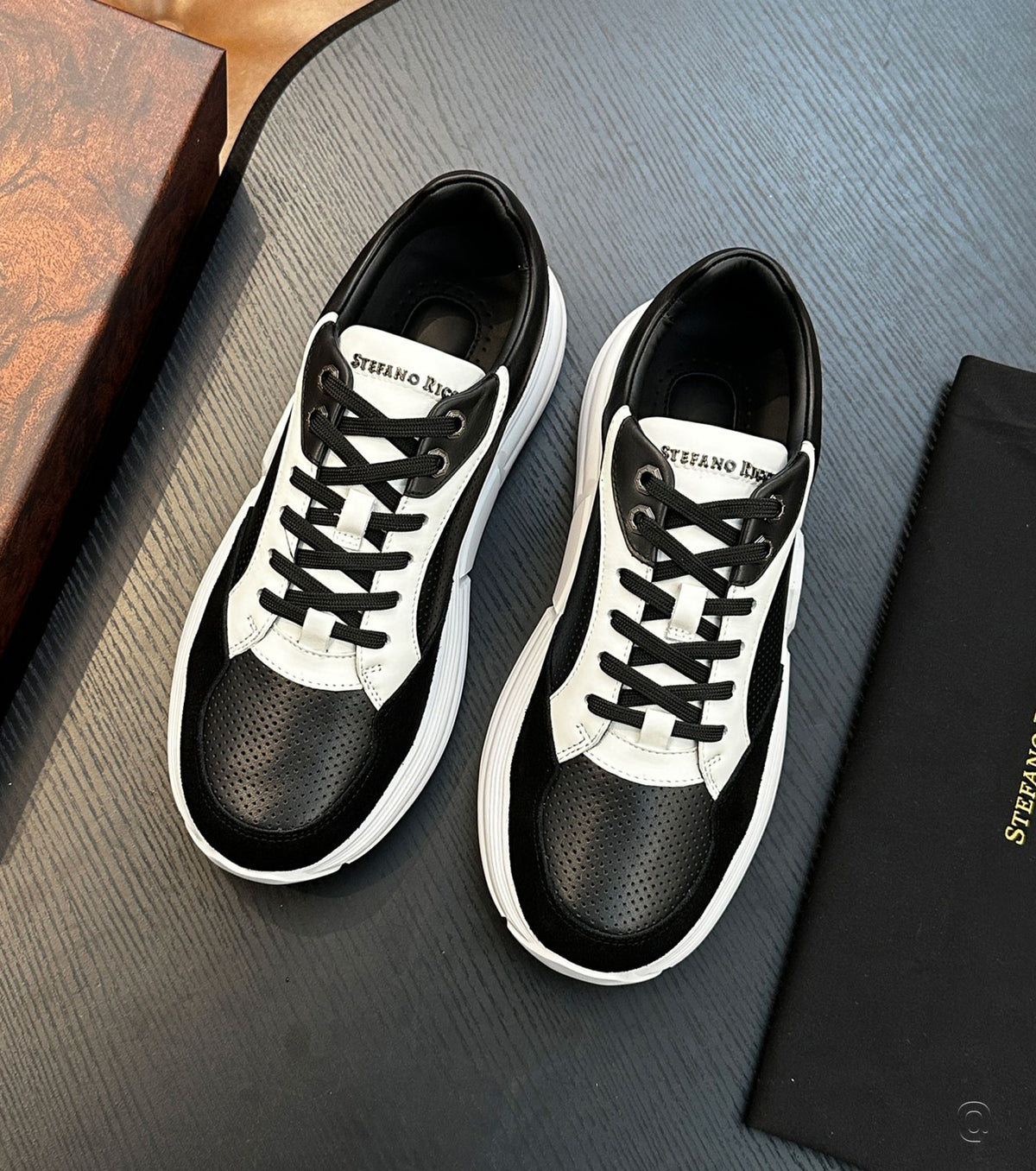 SUEDE AND CALFSKIN LEATHER SNEAKERS