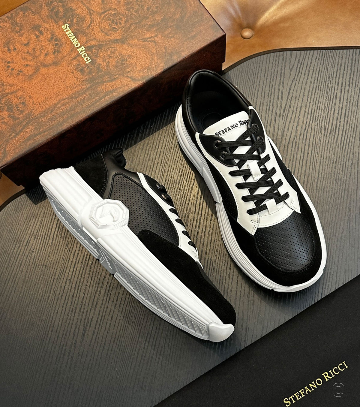 SUEDE AND CALFSKIN LEATHER SNEAKERS