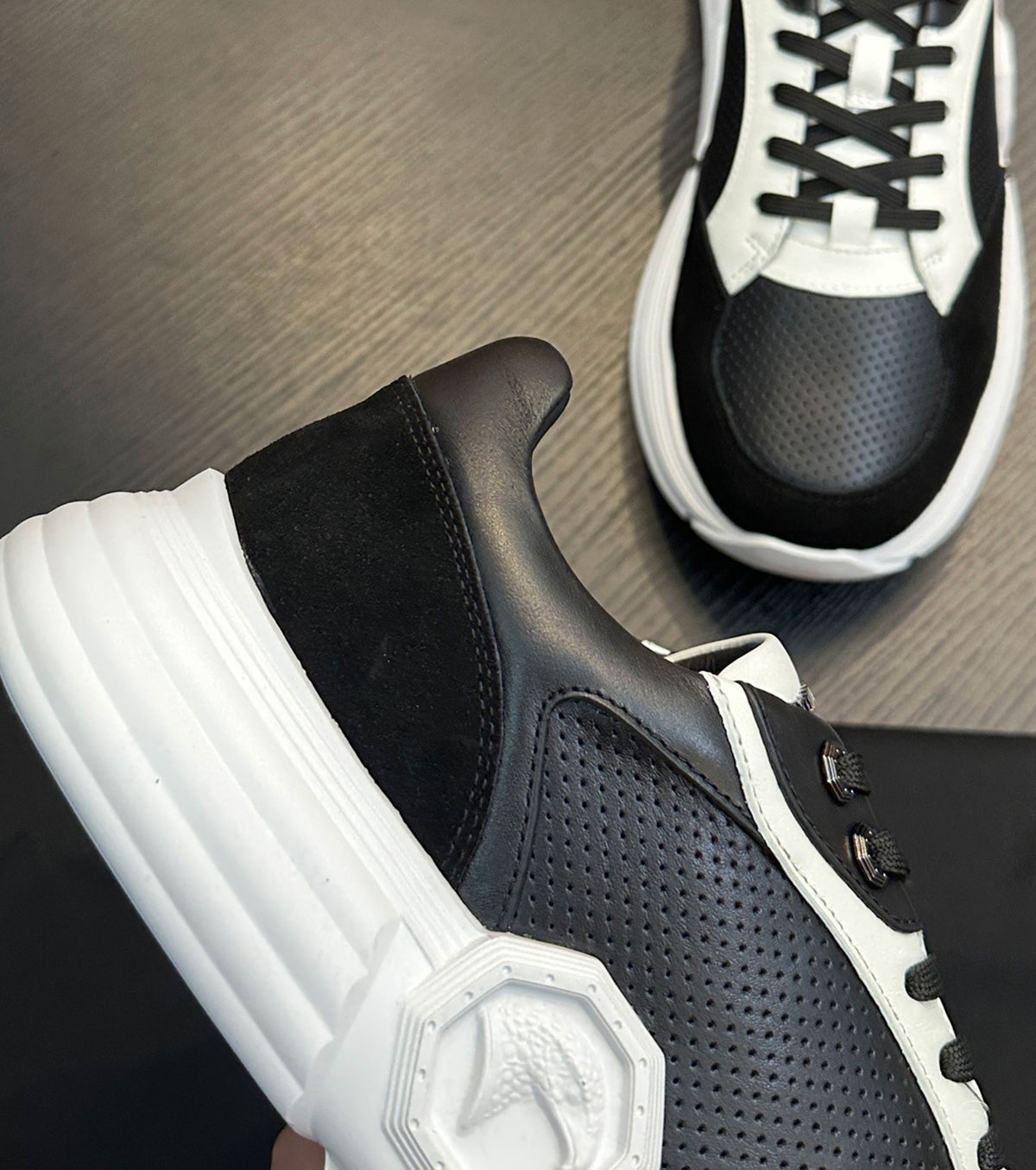 SUEDE AND CALFSKIN LEATHER SNEAKERS