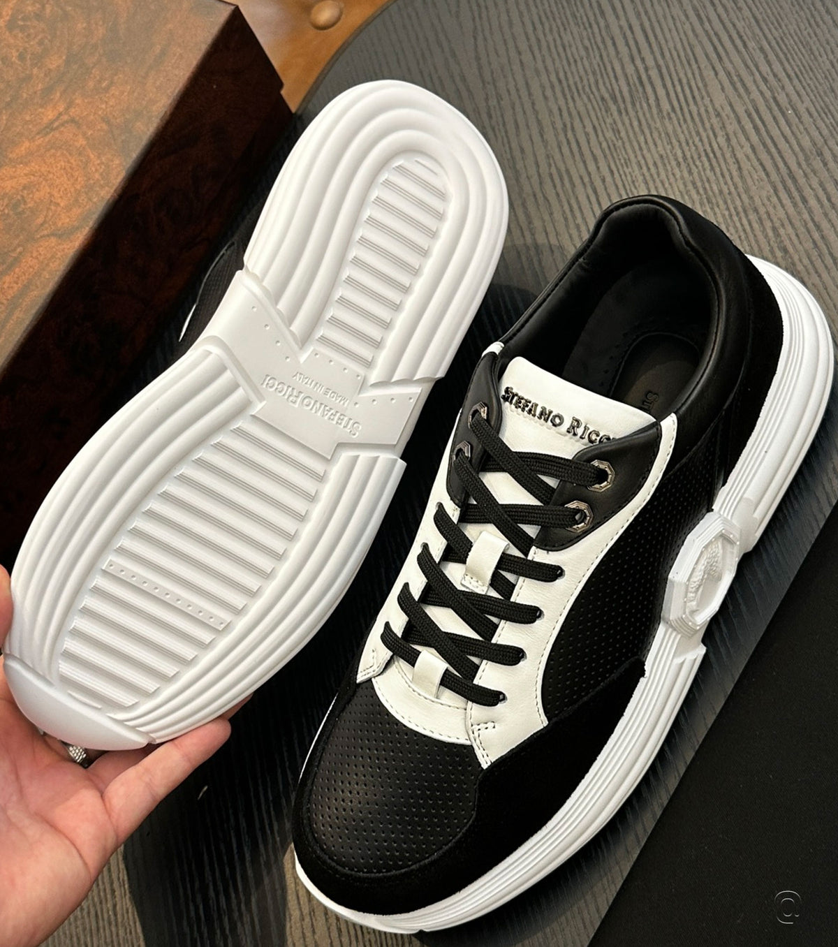 SUEDE AND CALFSKIN LEATHER SNEAKERS