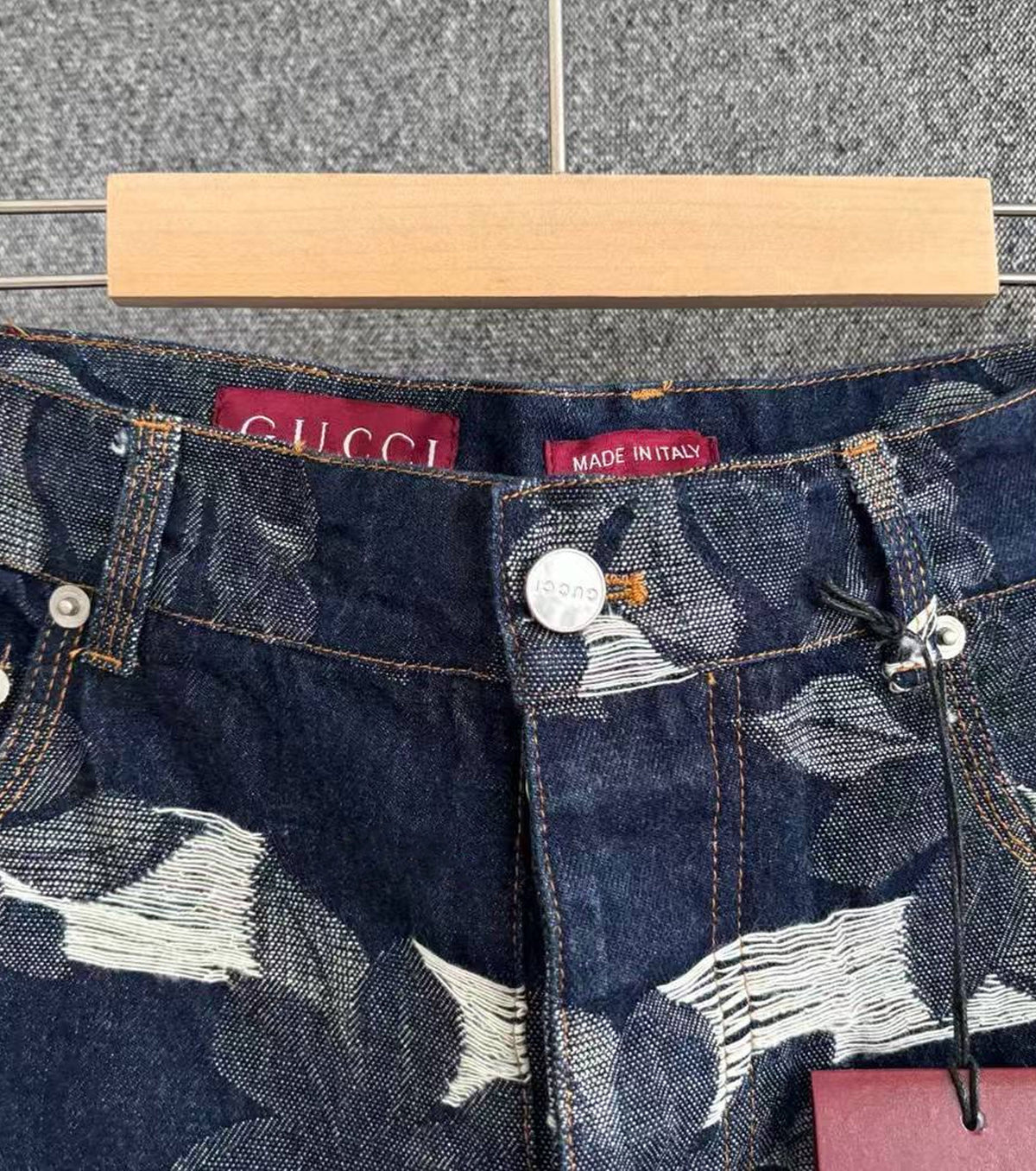 Denim jacquard trousers