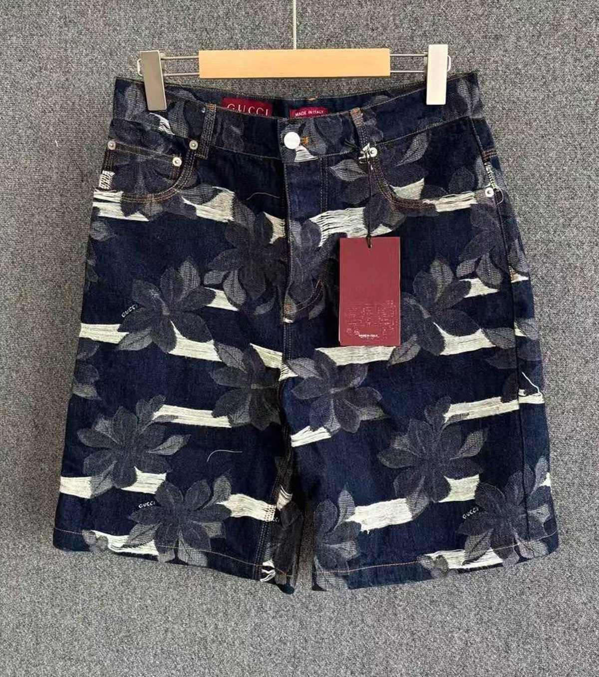 Denim jacquard trousers