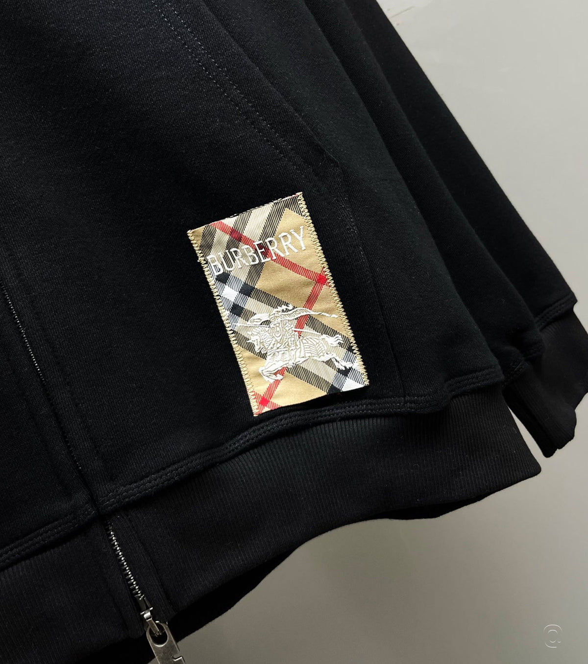 Check Label Cotton Zip Hoodie