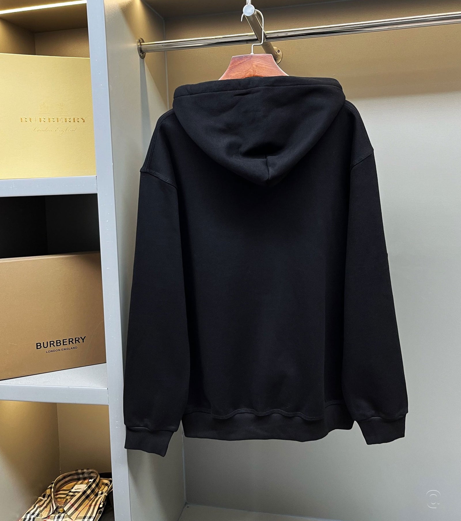 Check Label Cotton Zip Hoodie