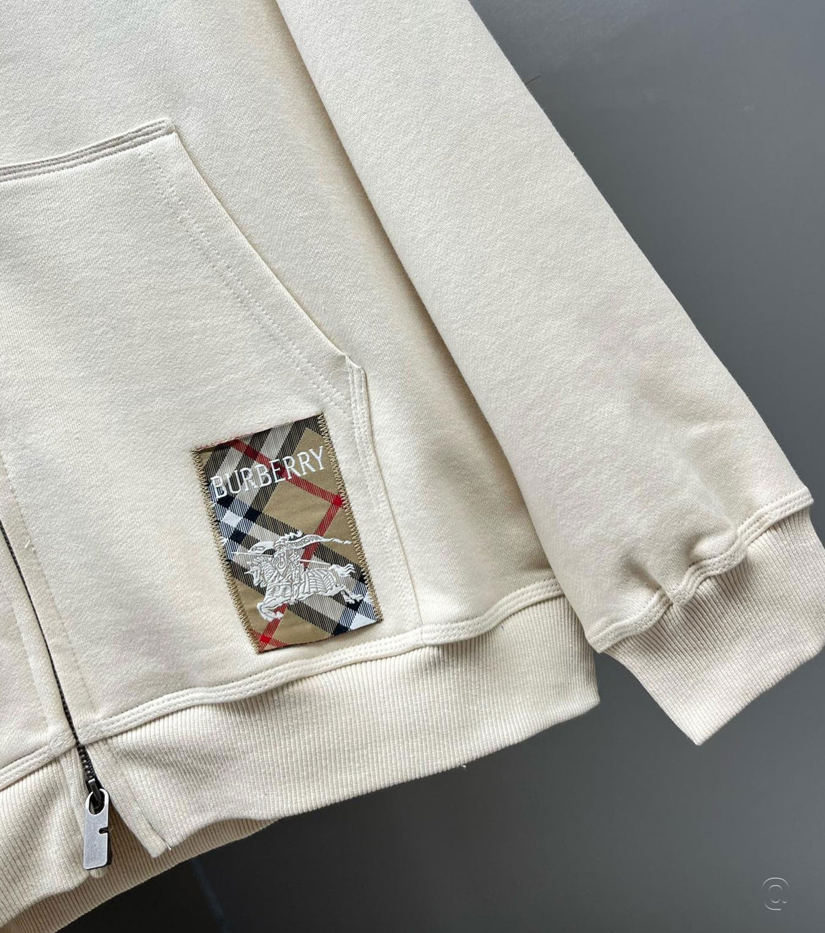 Check Label Cotton Zip Hoodie