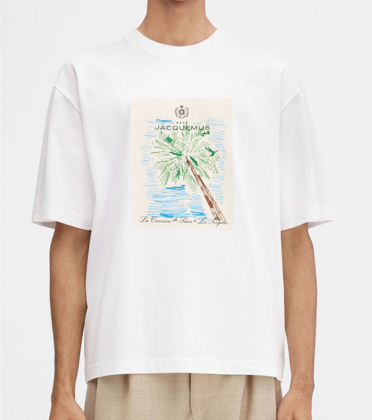 Model wear White cotton t-shirt with logo and print - Fashion Dose