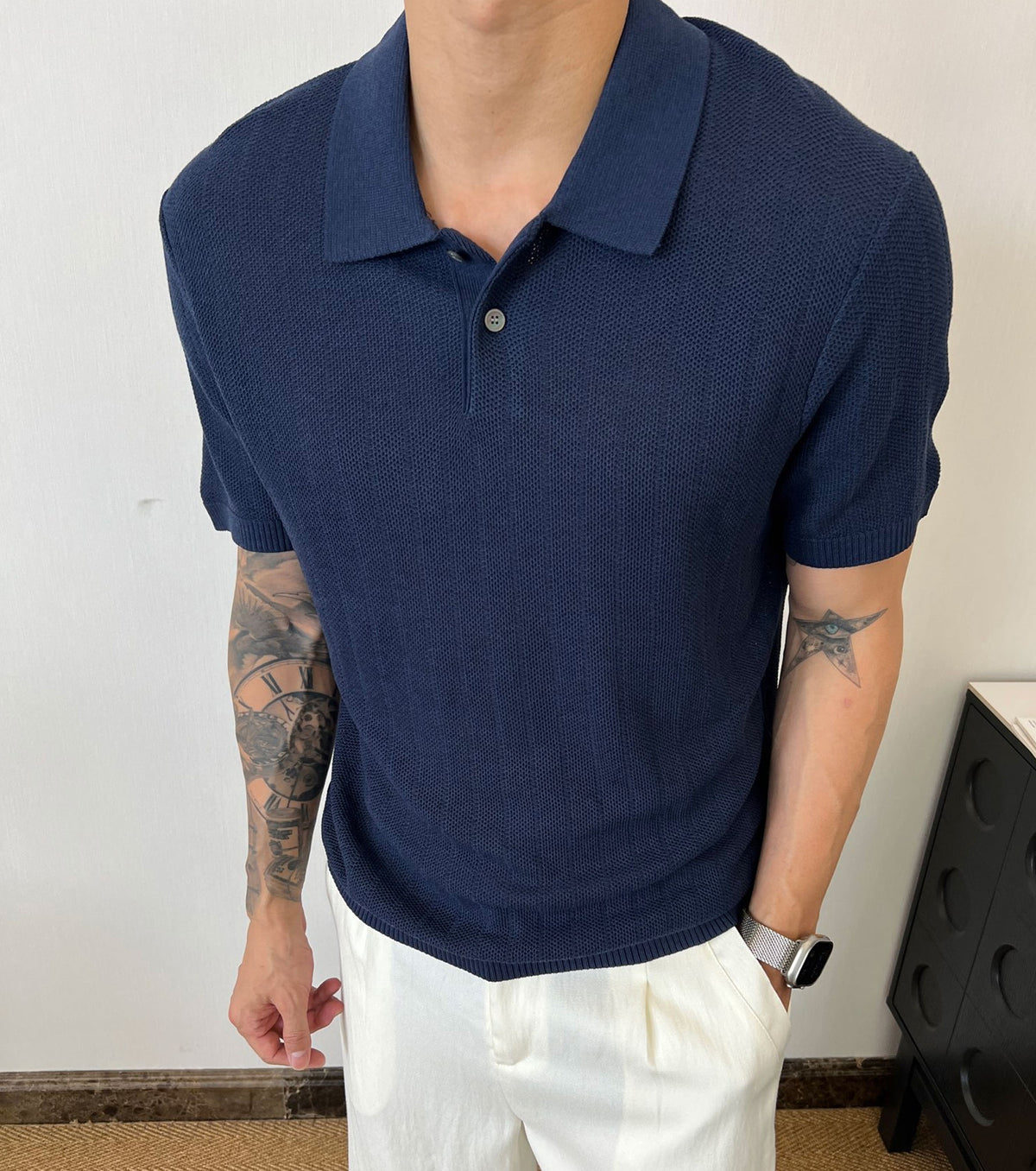Мъжка плетена поло тениска