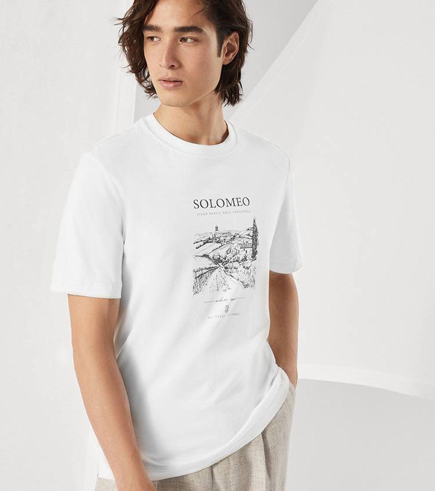 Cotton Solomeo Graphic Print T-Shirt