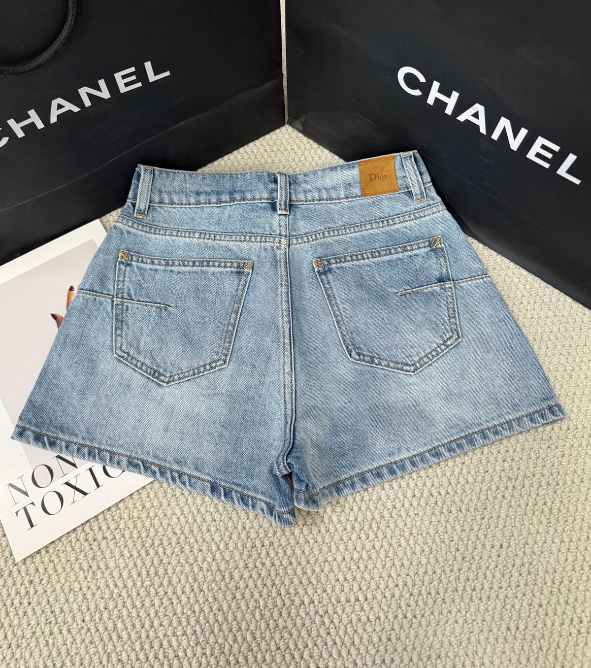 Embroidered denim shorts