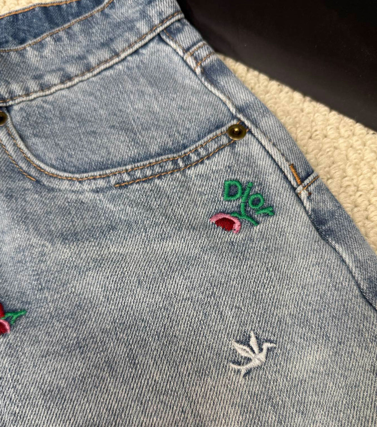Embroidered denim shorts